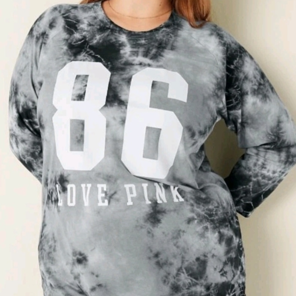 PINK Victoria's Secret Blue And White Tie-Dye 3/4 Sleeve Tee. Size XXL - Picture 2 of 9